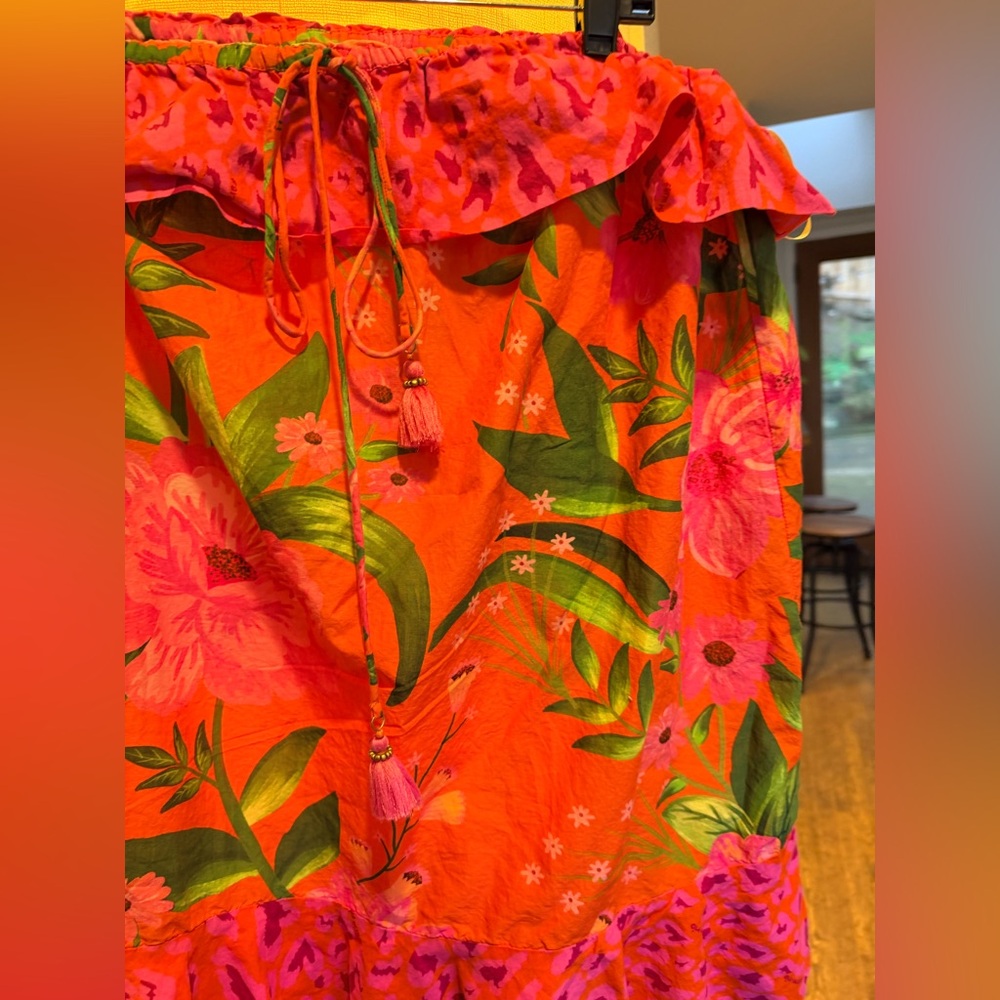 Farm Rio Floral Beach Cover Up with Ruffle Hem - Picture 6 of 6